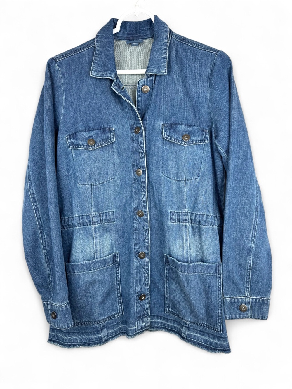 J Jill Denim Jacket Raw Hem Pockets Size XS Utility